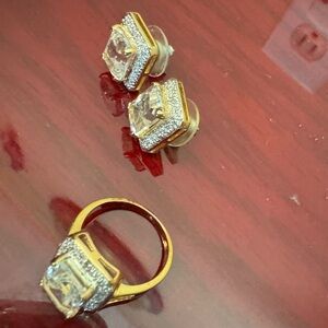 Sterling silver champagne color stone with CZ edge matching earrings